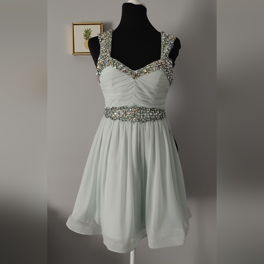 Dress My Michelle Light Blue Embellished Size 3 Color Green Ment Embellished New